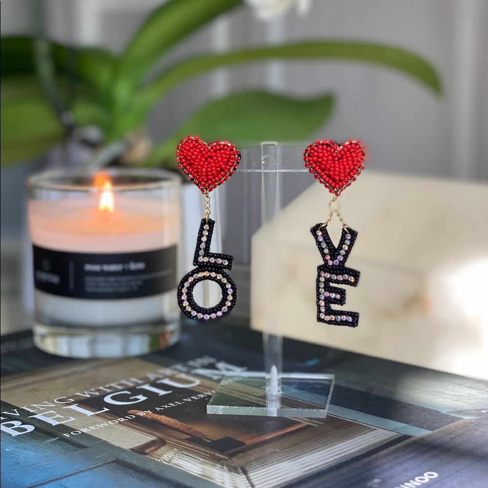 “LOVE” Beaded Dangle Earrings
